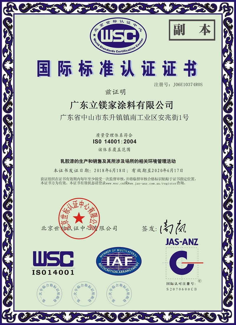 ISO国际标准认证证书 